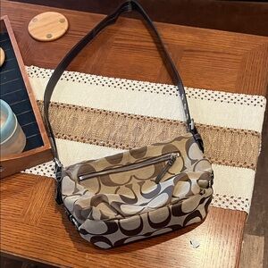 Coach Signature Brown and Tan Shoulder Bag